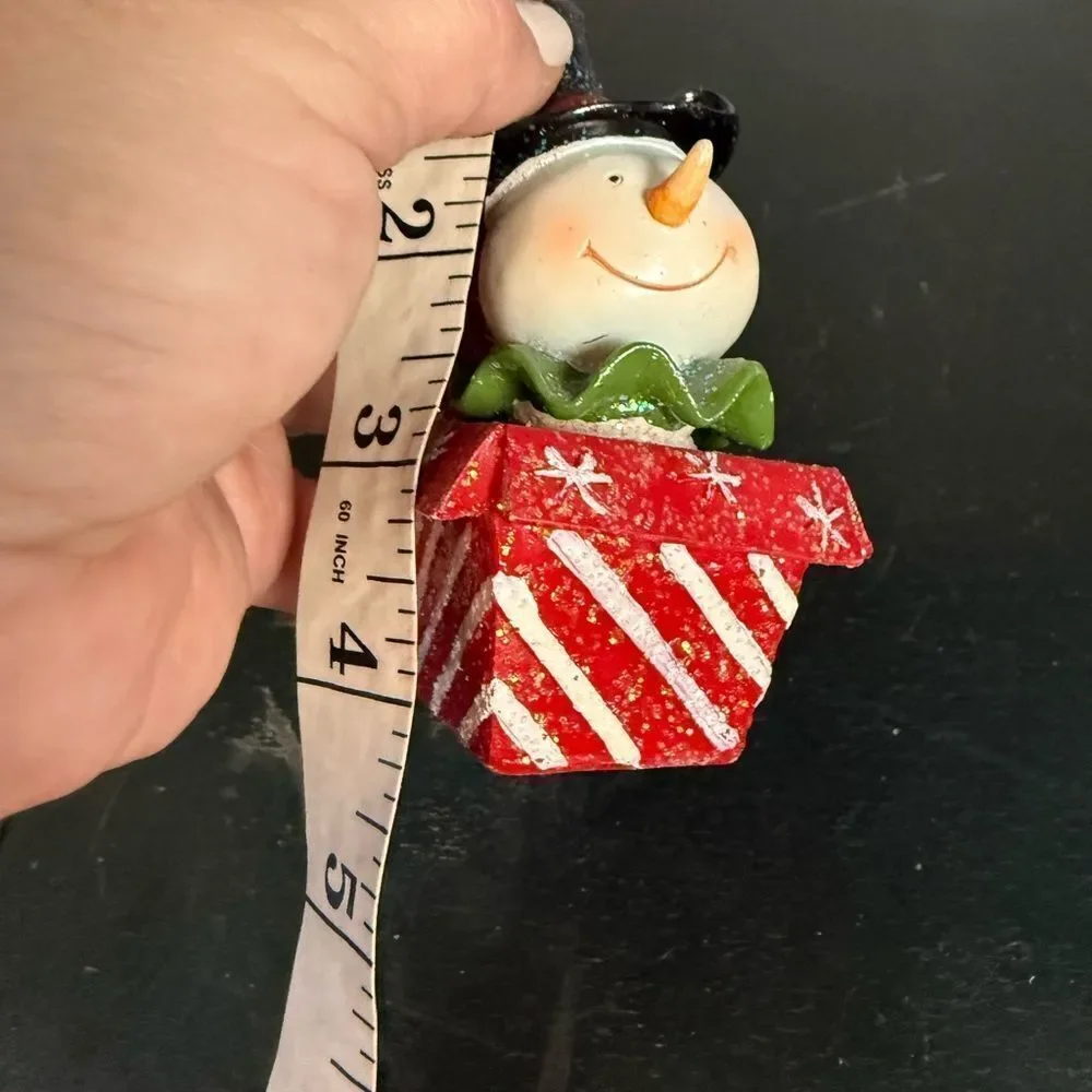 Holiday Time Snowman In A Present Tree Christmas Resin